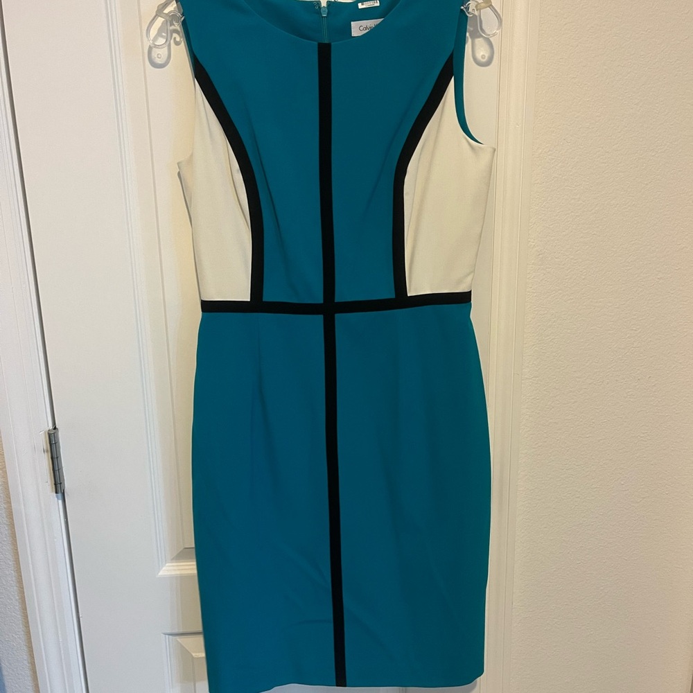 Calvin Klein Teal and White Dress